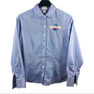 Universal Studio Blouse Hollywood Button up Blue Medium Front Embroidered